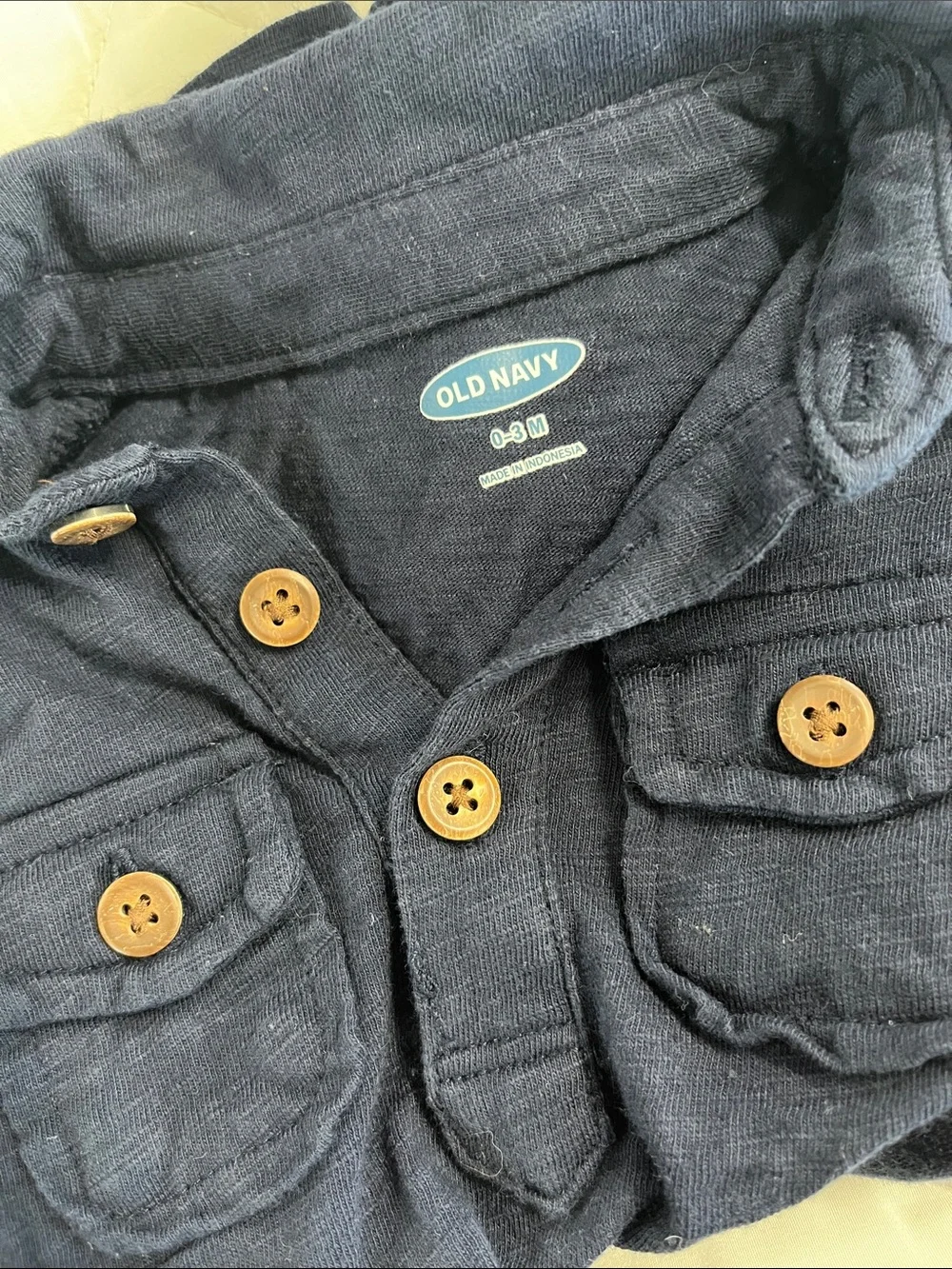 Old Navy Navy Collared Baby Romper with Wood-Effect Buttons